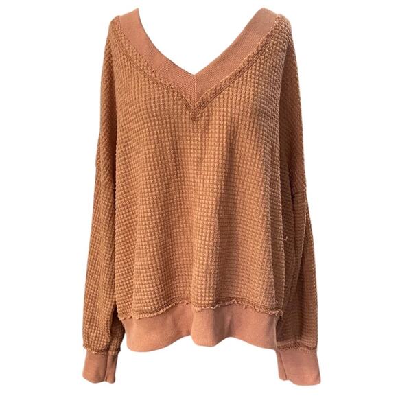 LA MIEL Women's rust waffle V-Neck pullover size large - Picture 1 of 8